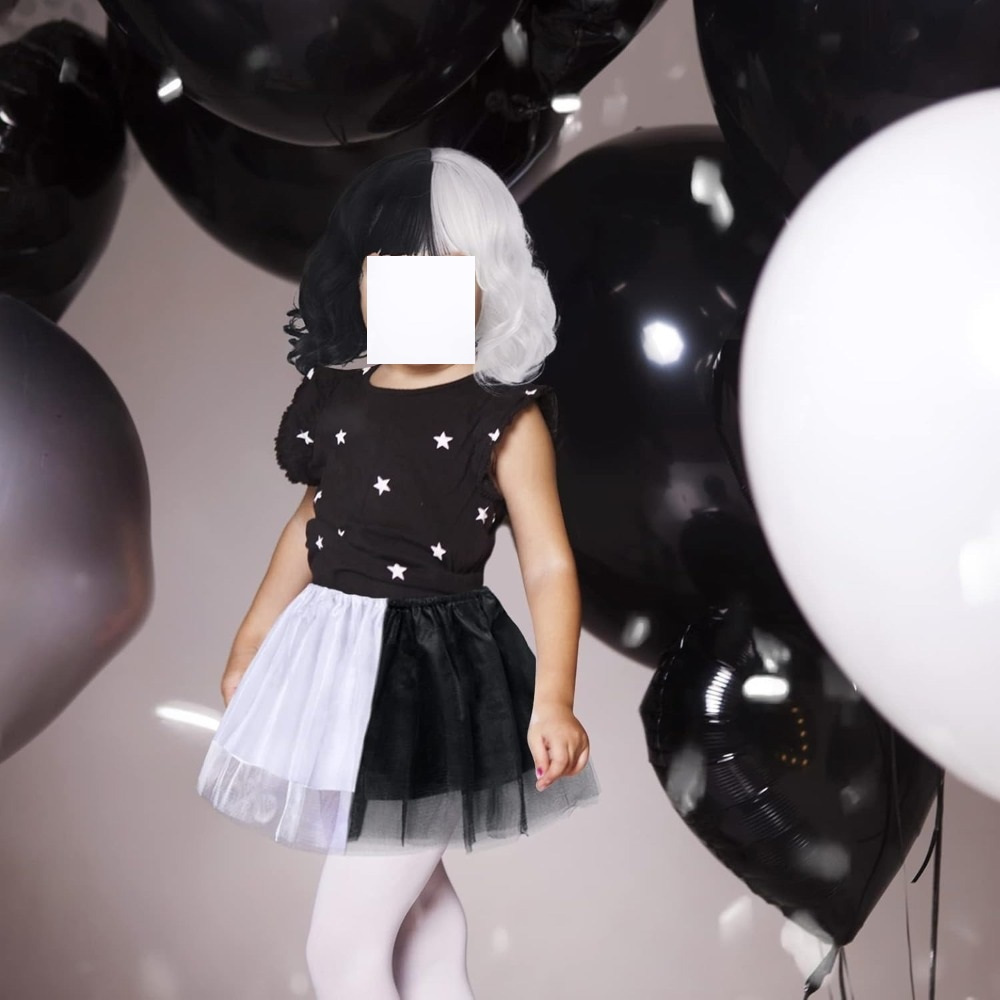 Two-piece Cruella Costume Consisting Of A Black-and-white Tulle Skirt And A Wig, Complete With Ten Hair Clips And Accessories. Perfect For Carnival And Theme Parties—event And Party Supplies. - Image 2