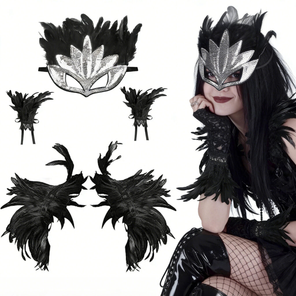 Black Feather Shoulder Cape, Gothic Style - Dark Feather Cape For Carnival & Costume Parties - Party Accessory Set