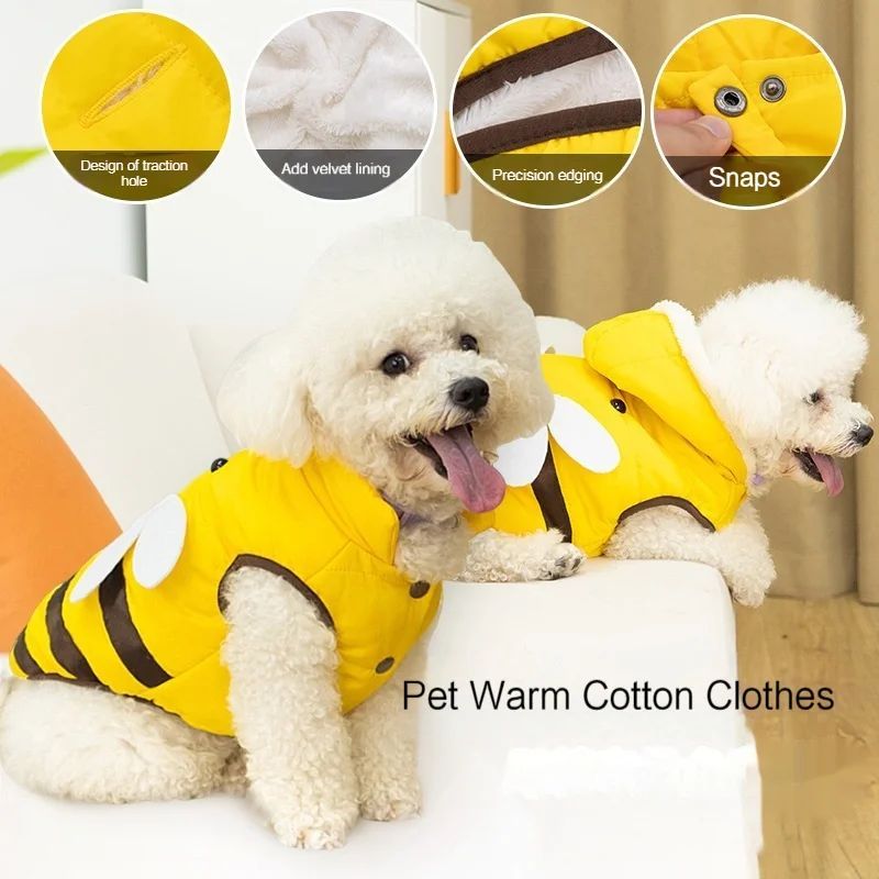 Warmly Dog Coat Cute Bees Pets Costume Outfit Winter Dogs Clothes For Cold Weather Small Medium Large Dogs Jacket - Image 2