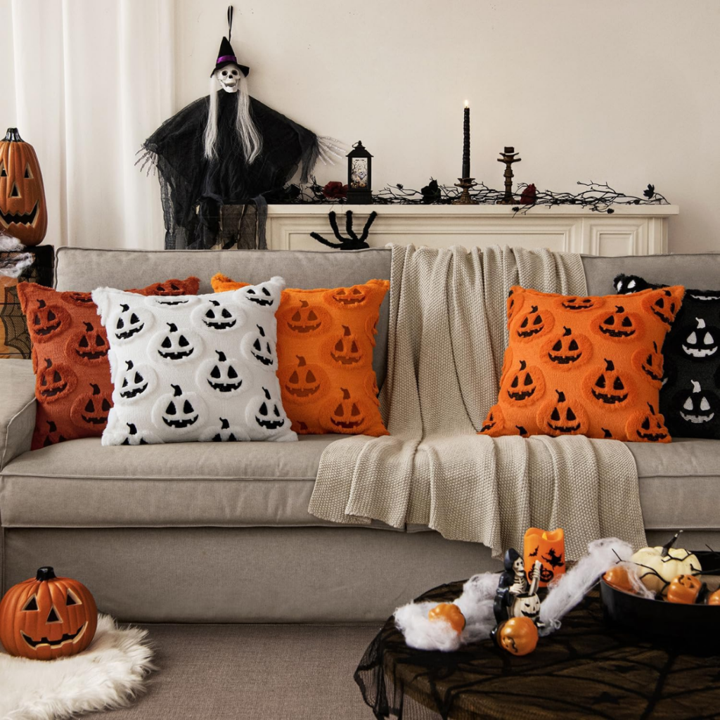 MIULEE Halloween Pumpkin Throw Pillow Covers 18x18  Orange Black Plush Cushion Covers
