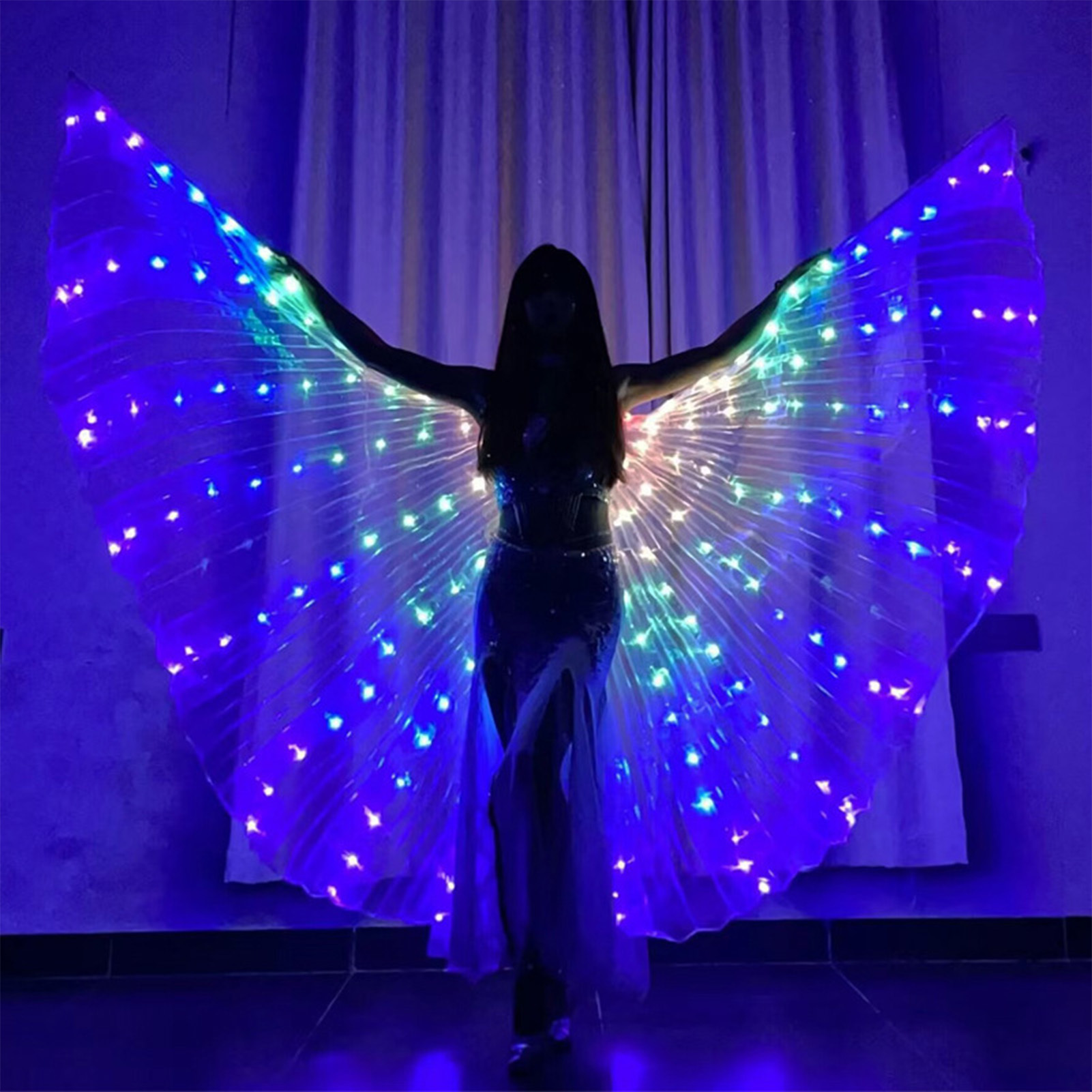 LED Light Up Wing For Adults 9.8FT Polyester Glowing Wing Belly Dance Costume Performance Clothing With Telescopic Rods For Carnival RGB Multicolor - Image 2