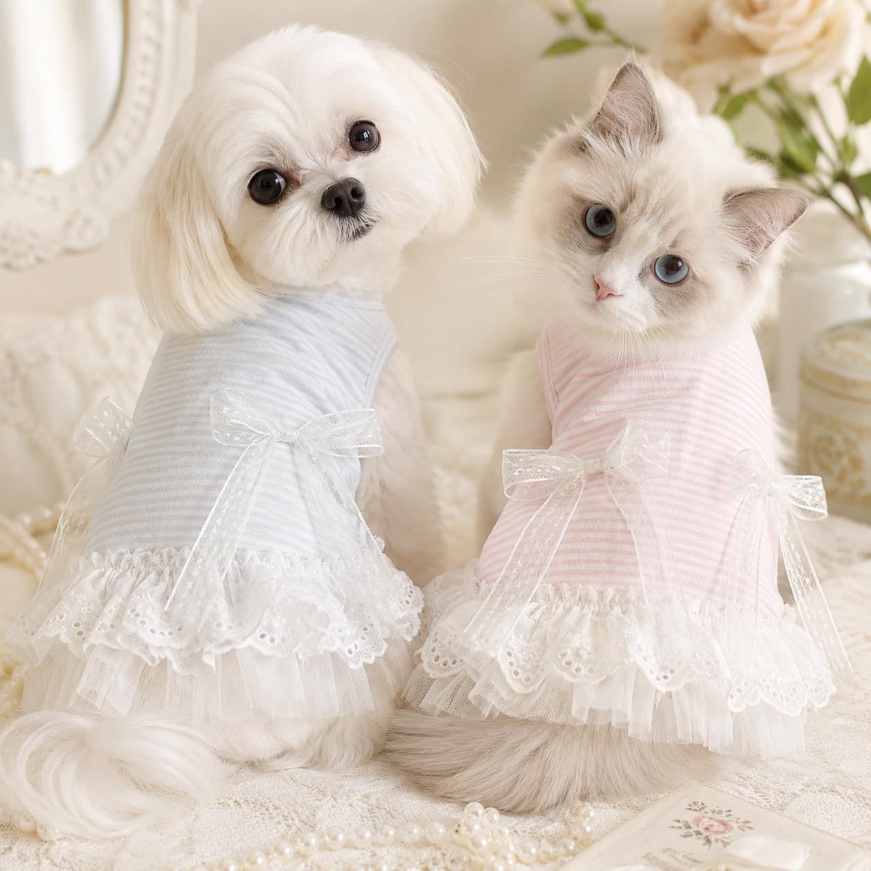 Cute Dog Dress Sleeveless, Elegant Puppy Skirts With Lace Hem, Breathable Pet Dress For Small Dog Girl Chihuahua Yorkies Tulle Birthday Party Lace Costume Tutu Apparel - Image 2
