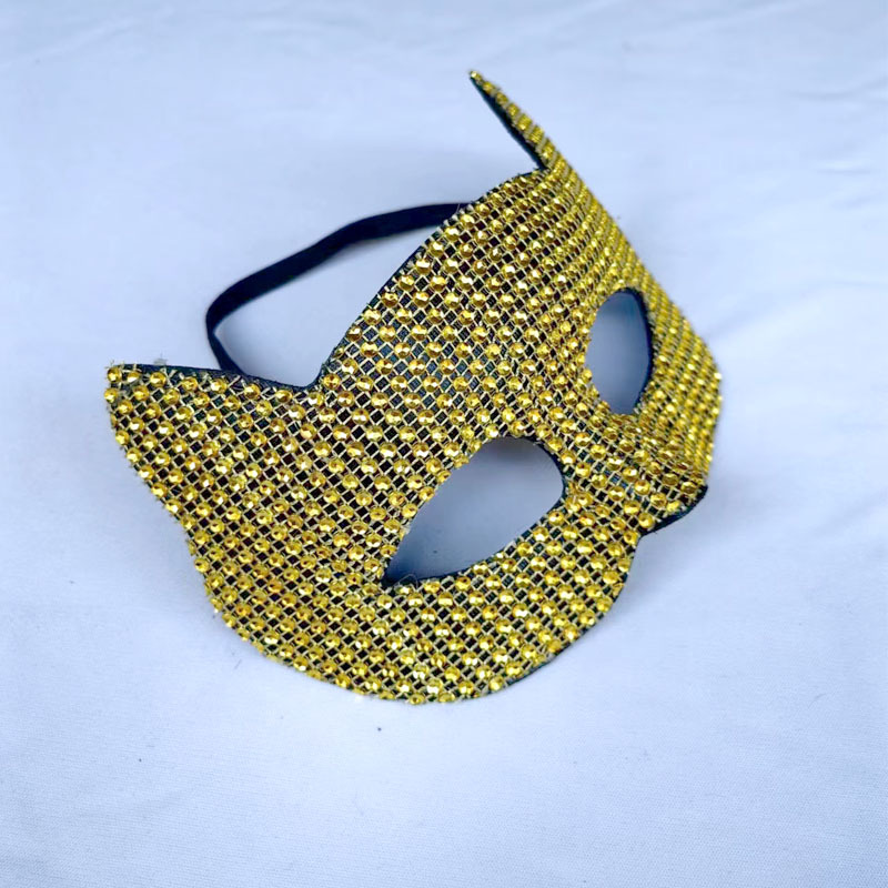 New Performance Halloween Masquerade Stick-on Crystals Cat Men And Women Mask