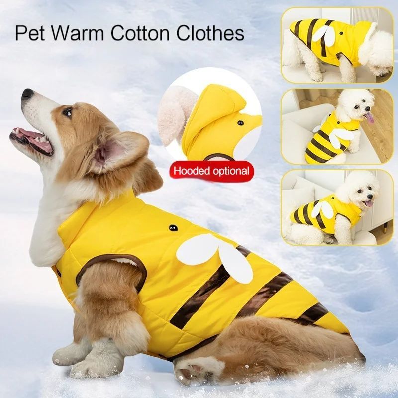 Warmly Dog Coat Cute Bees Pets Costume Outfit Winter Dogs Clothes For Cold Weather Small Medium Large Dogs Jacket - Image 3
