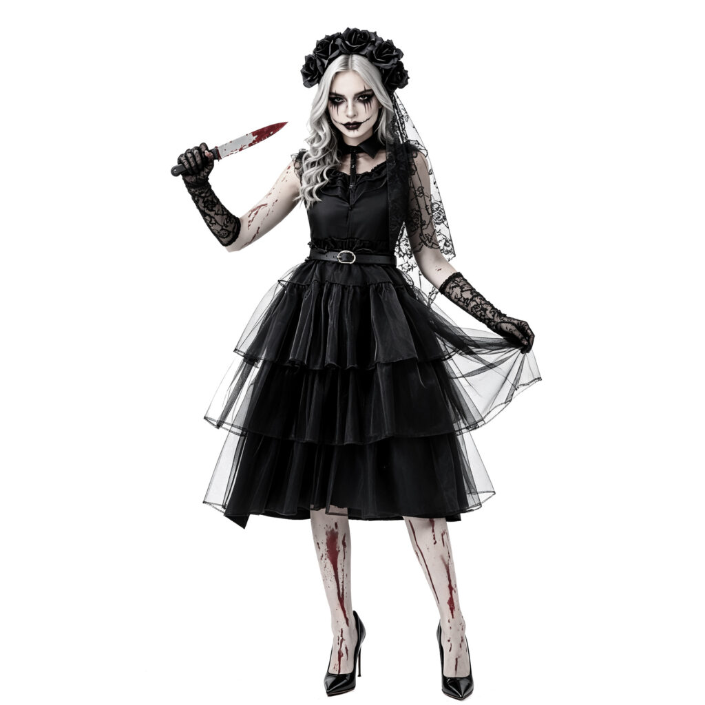 Black Mesh Gauze Cake Skirt Halloween Zombie Bride Party Costume