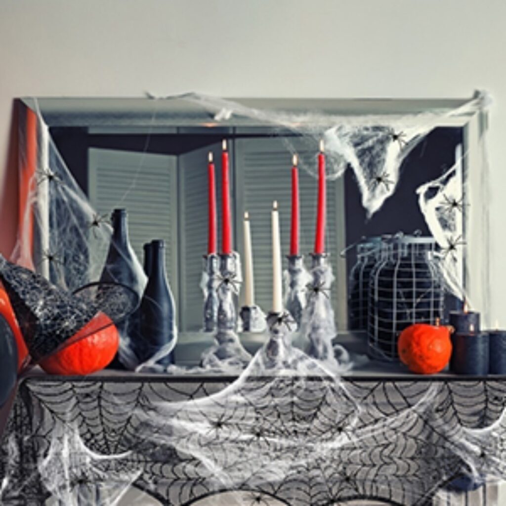Spider Web Halloween Decor With 30 Spiders And 1 Spider Web; Fireplace Cover; Halloween Decor For Doors, Carnival, Halloween Parties, And Spooky Decor