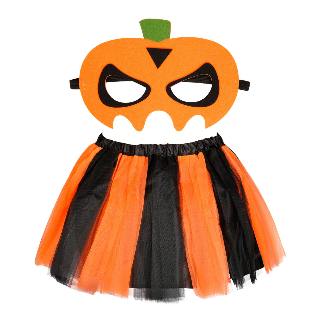 Pumpkin Mask & Black-and-Orange Dress - Complete Halloween Party Outfit