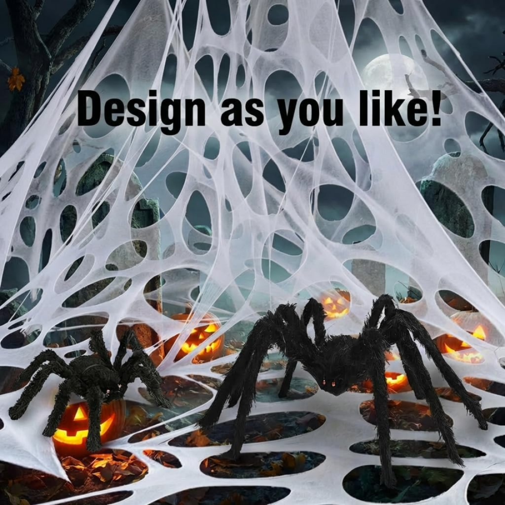 DIY Giant Halloween Spider Web 450 Sq Ft Stretchable Spider Web With 10 Ground Stakes