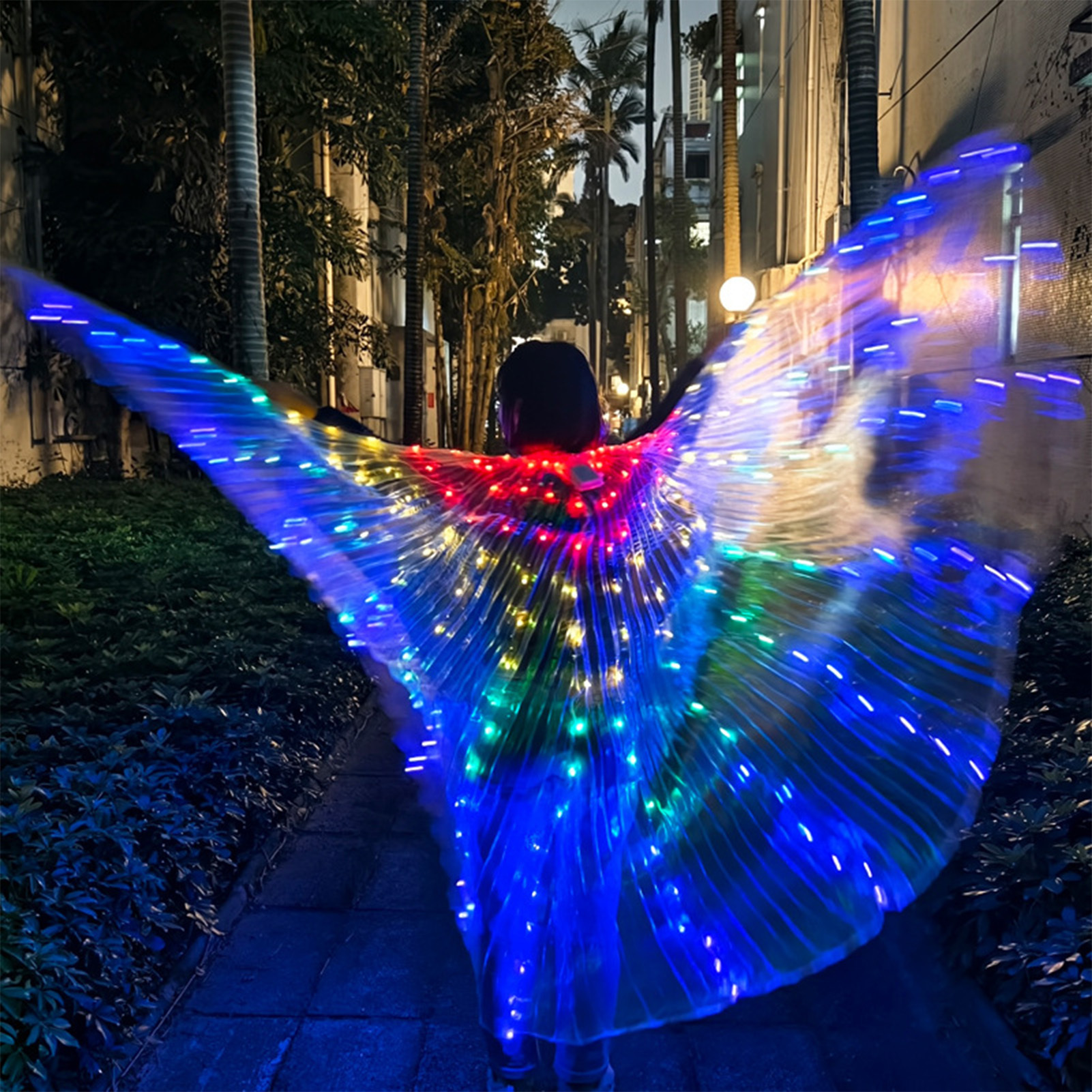 LED Light Up Wing For Adults 9.8FT Polyester Glowing Wing Belly Dance Costume Performance Clothing With Telescopic Rods For Carnival RGB Multicolor - Image 4