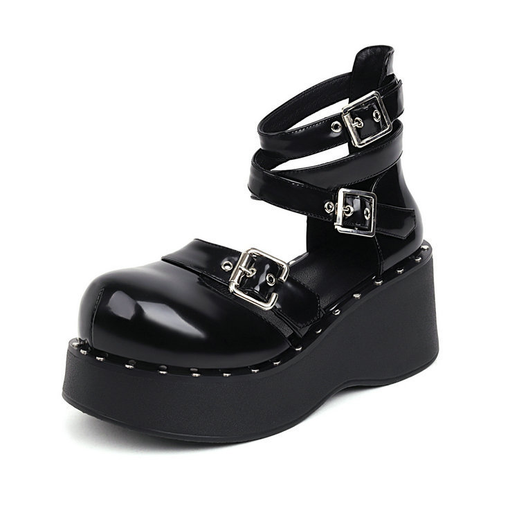 Mary Jane Bandage Shoes Lolita Women's Shoes Punk Song-promotion Costume Japanese Jk Preppy Style Height Increasing Skinny Platform Leather Shoes - Image 6