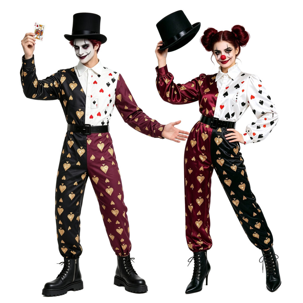 Halloween Dark-horse Circus Clown Costume With A Playing-card Pattern