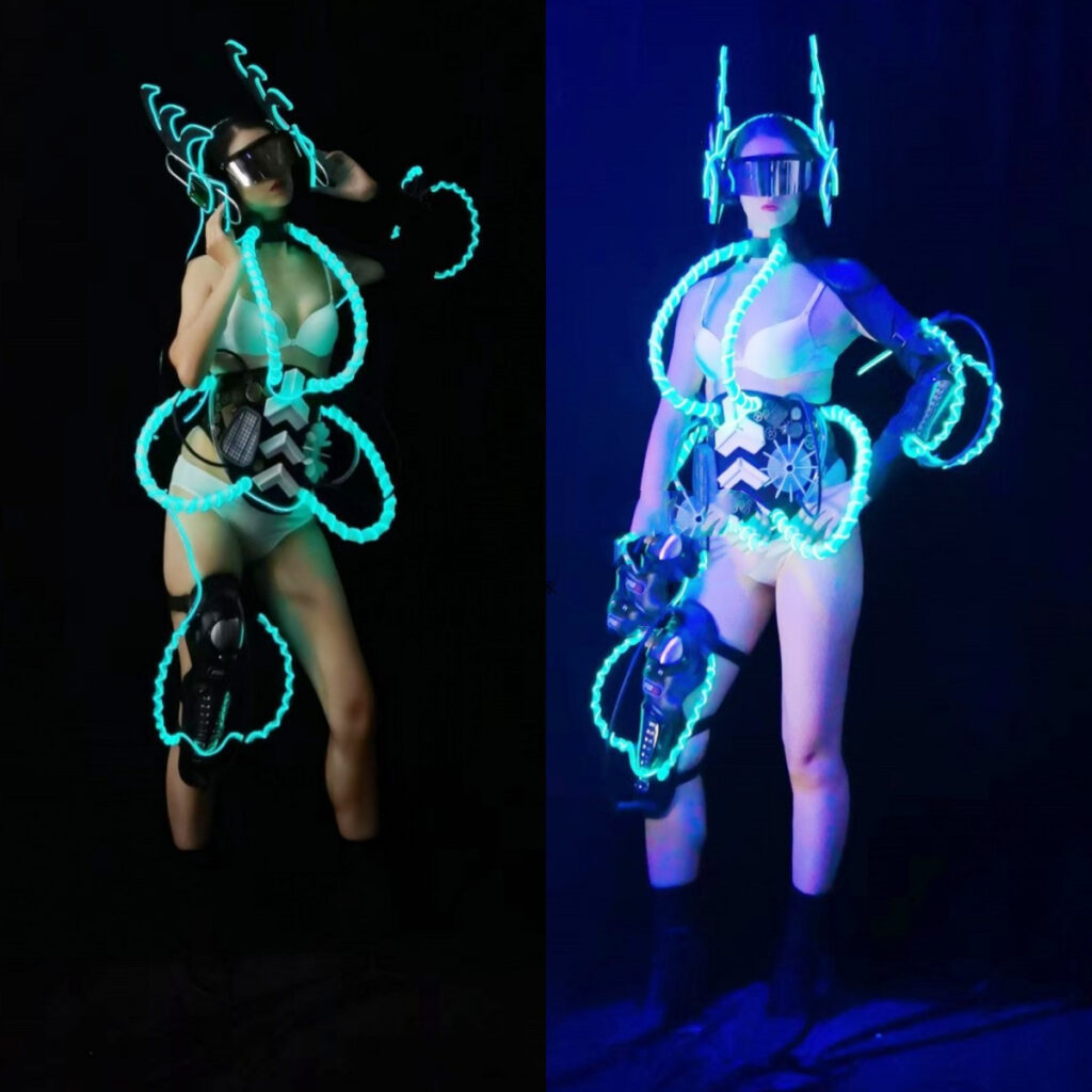 Robotic Arm Luminous Ice Blue LED Headdress Costume