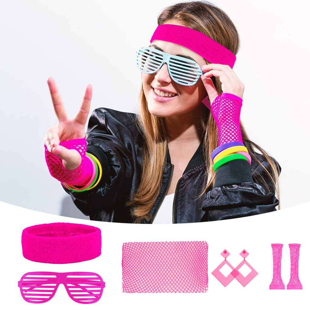 80s Accessories Set - 4-Piece Styling Set For Theme Parties & Costume Events - Party Photo Accessories