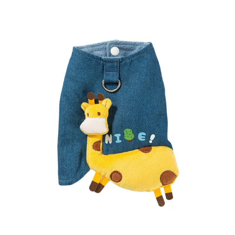 3D Deer Denim Pet Vest, Warm Fleece Lined Pullover For Small Dogs Cats, Winter Costume With Leash Hoo - Image 10