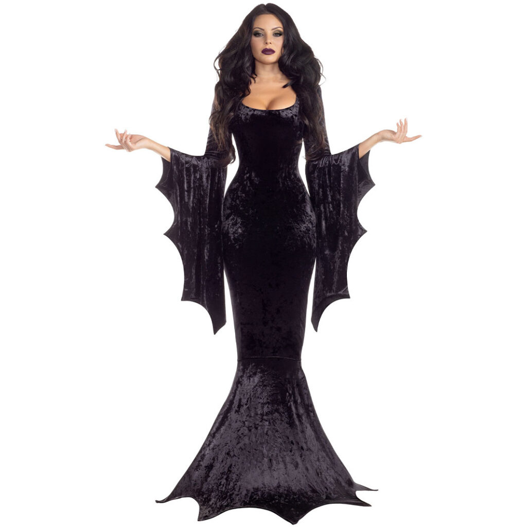 Halloween Bat Witch Ghost Costume Long Dress Performance Wear
