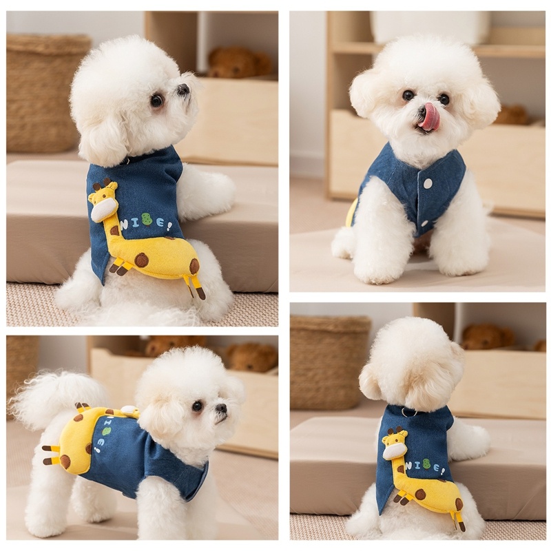 3D Deer Denim Pet Vest, Warm Fleece Lined Pullover For Small Dogs Cats, Winter Costume With Leash Hoo - Image 9