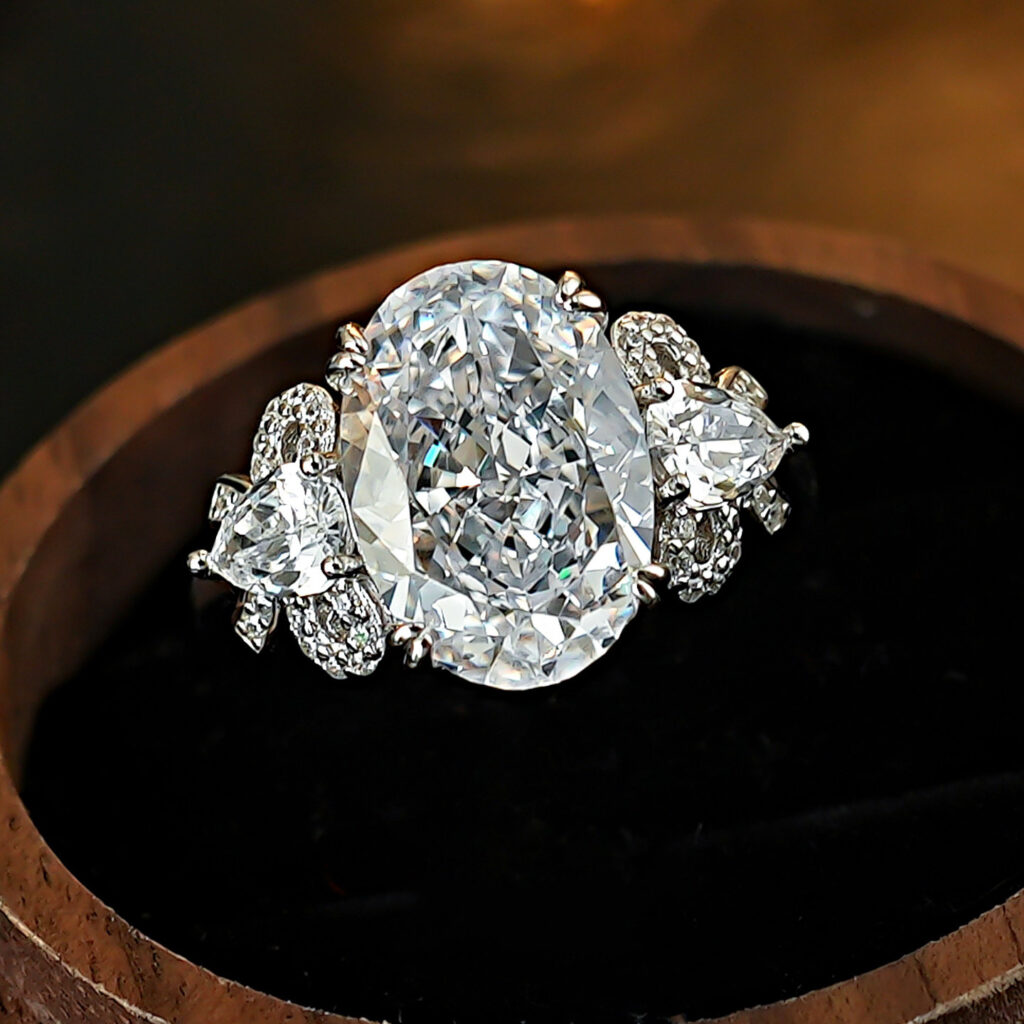 Women Oval Cut Rhinestone Statement Ring,Multi Row Paved Side Stones Costume Ring For Engagement Party Occasion