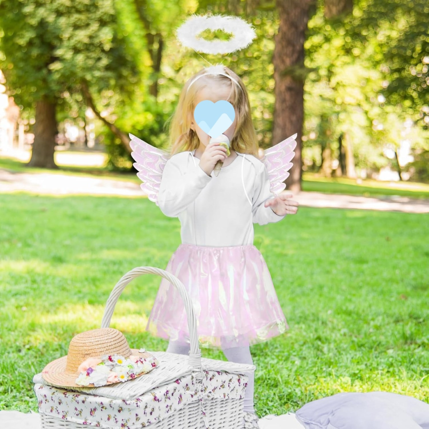 Set Of 4 Angel Costume Accessories In White: Headband With Ring, Wings, Short Skirt, And Scepter For Theme Parties, Carnival, And Masquerade Celebrations—Multi-Piece Party Gift Set - Image 2