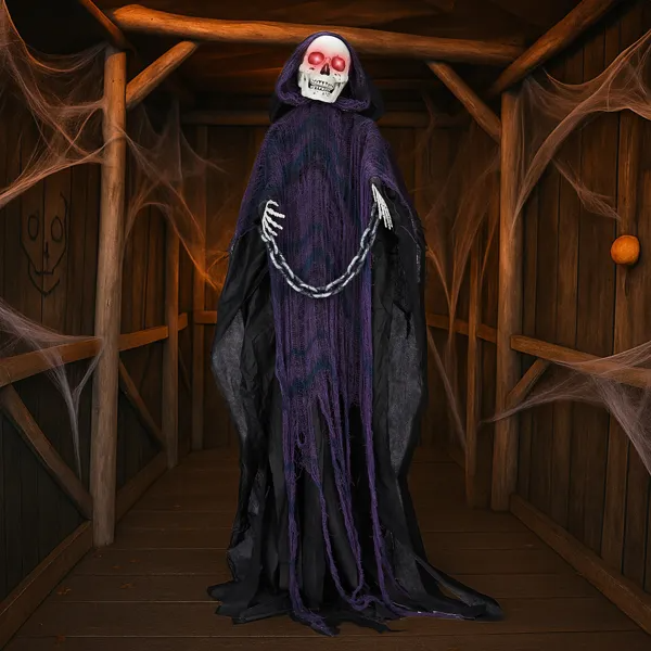6ft Halloween Decorations Outdoor Life Size Animatronics Grim Reaper With Chain, Sound-Actived Party Decor With Creepy Sound , Scary Haunted House Props For Garden Yard Lawn