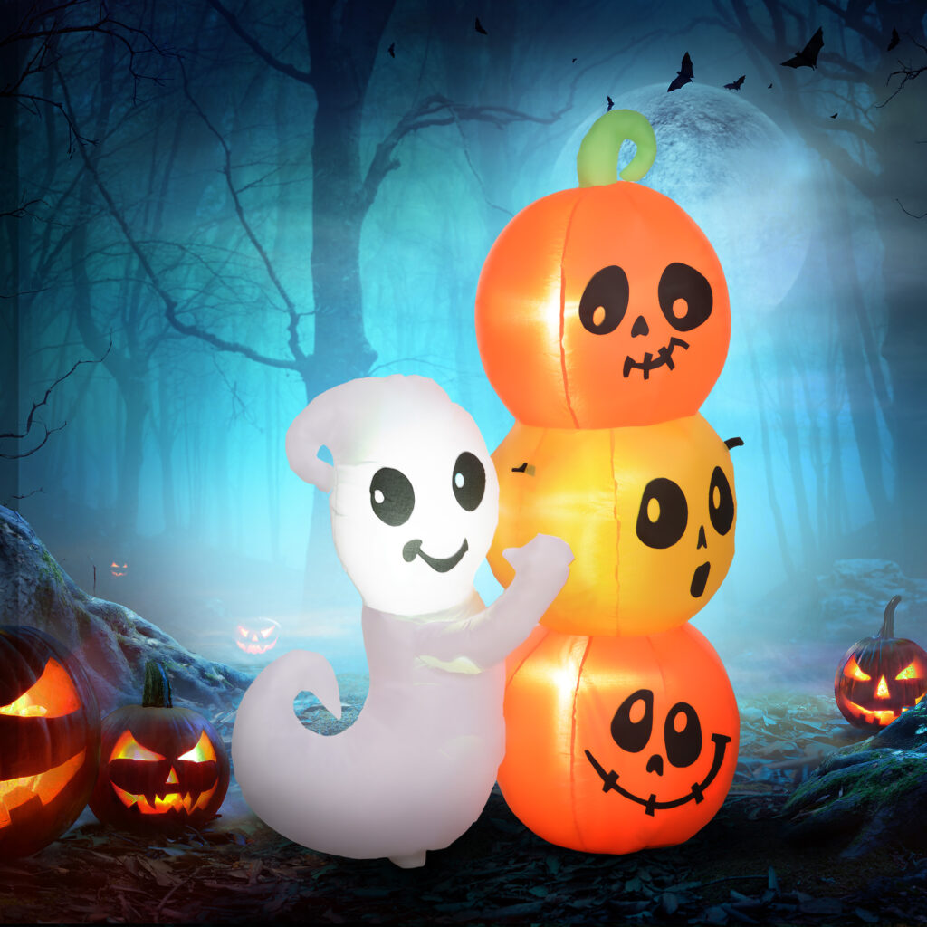 5ft Inflatable Halloween Ghost and Pumpkin, Blow Up LED  Display for Garden Indoor Outdoor