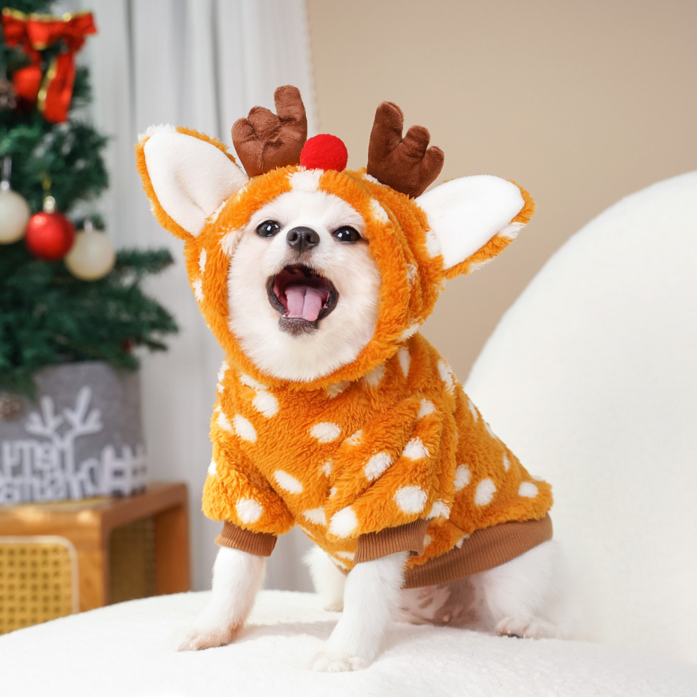 Pet Dog Cat Christmas Clothes Elk Supplies Autumn And Winter Fleece-lined Medium-sized Dog Bichon Jarre Aero Bull Corgi Pet Costume - Image 2