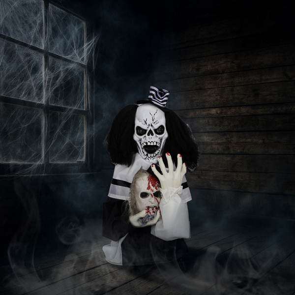 1.8ft Halloween Decoration Scary Clown, Sound-Actived Party Decor With Creepy Sound , Scary Haunted House Props For Indoor Party Home Table Garden Yard Lawn