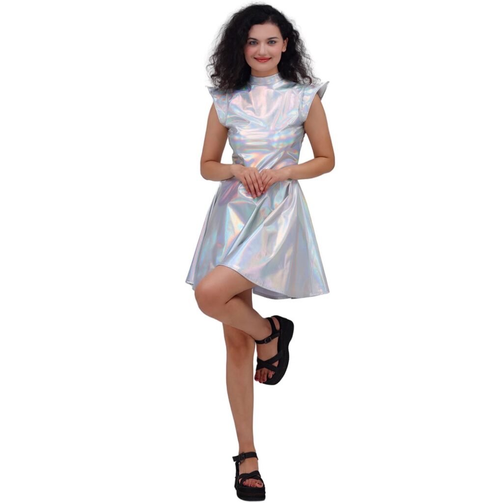 Halloween Costume Bronzing Patent Leather Solid Color Dress