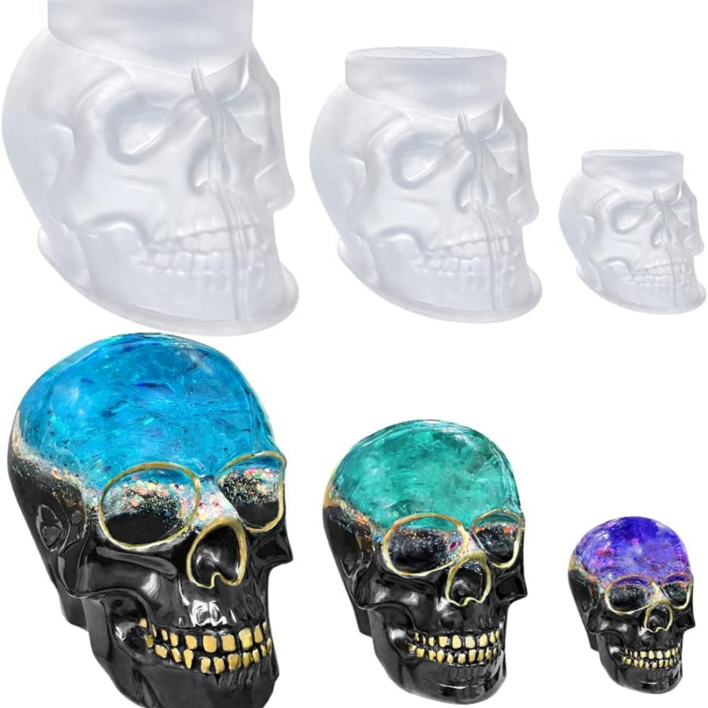 Set Of Large  Medium  Small 3D Skull Resin Molds Flexible Clear Silicone Skull Head Molds, Silicone Molds For Resin, Soap, Clay, Candle Wax Casting, Halloween Home Decoration