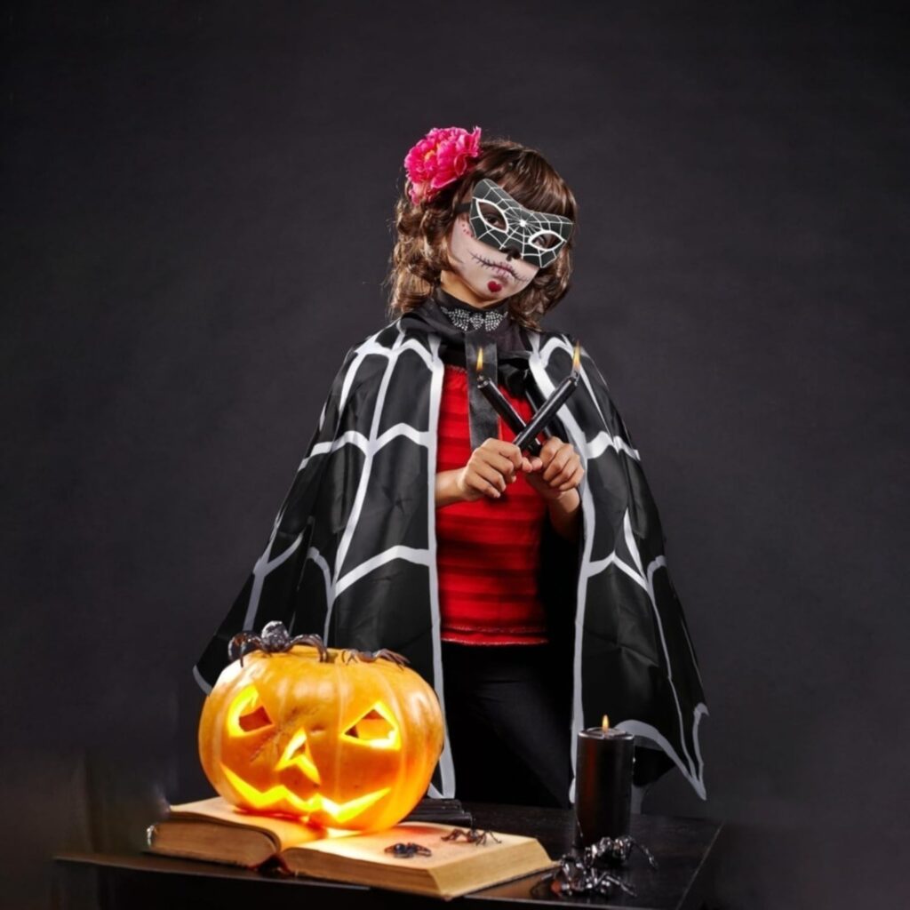 2-Piece Halloween Costume Set: Halloween Spider Cape—Black And White Spider Cape Costume. Suitable For Birthday Parties, Halloween, Cosplay, Carnival, Stage Performances, And Parties