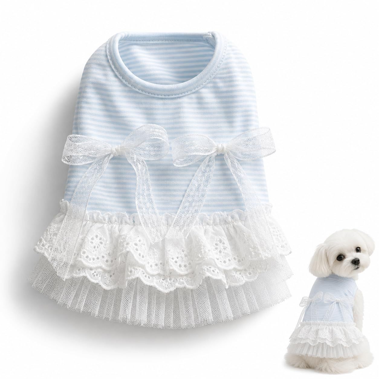 Cute Dog Dress Sleeveless, Elegant Puppy Skirts With Lace Hem, Breathable Pet Dress For Small Dog Girl Chihuahua Yorkies Tulle Birthday Party Lace Costume Tutu Apparel - Image 7