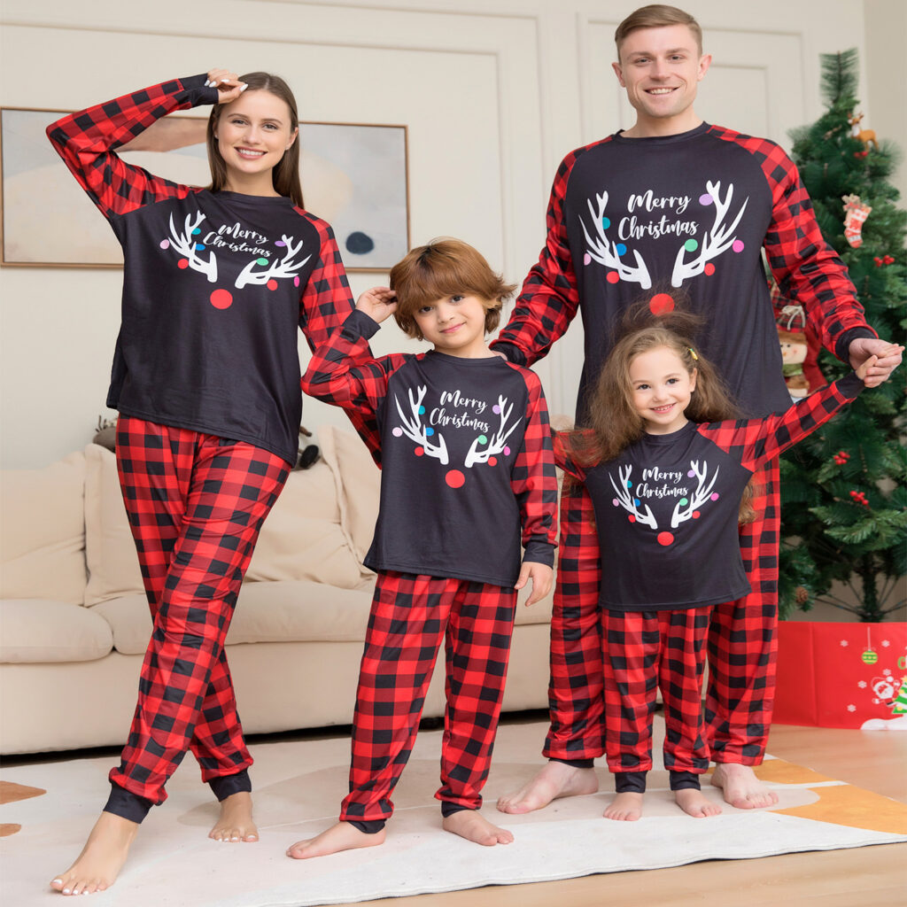 New Plaid Letter Christmas Parent-child Costume