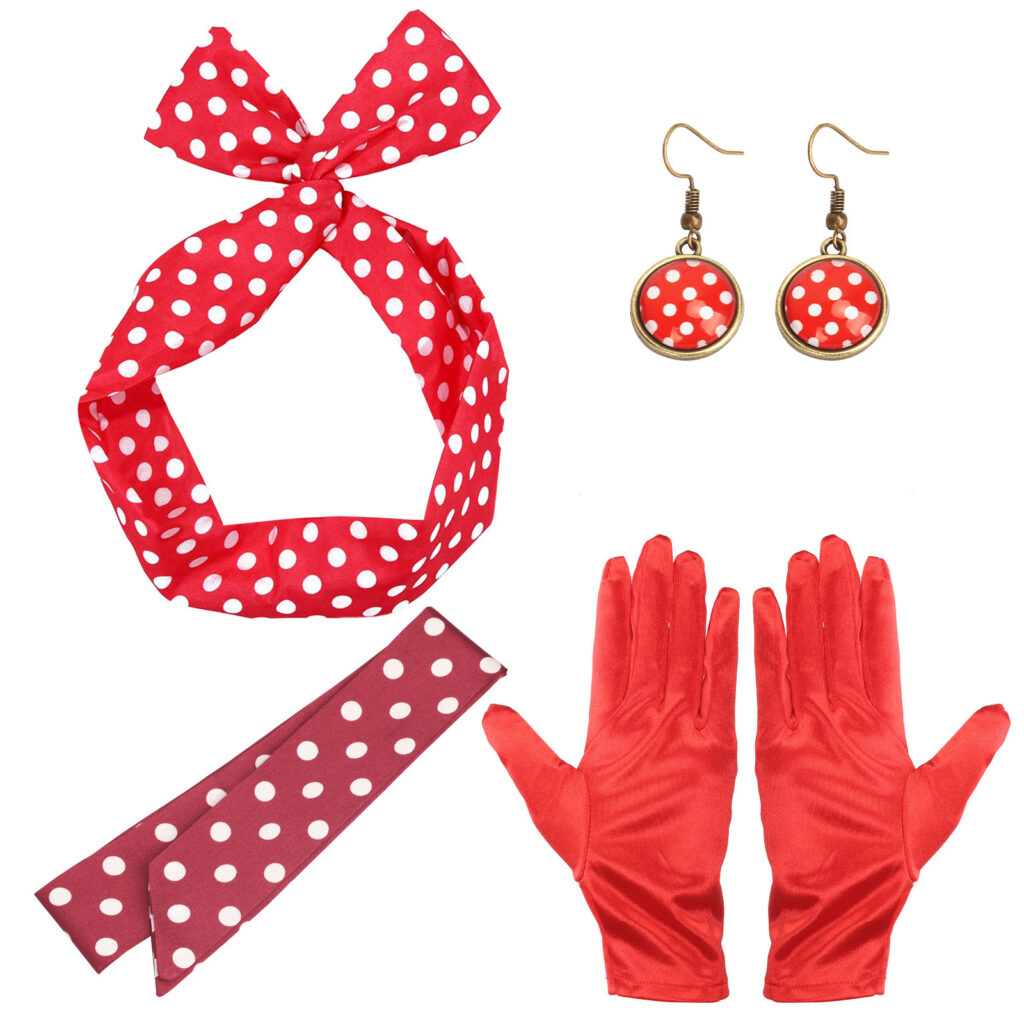 1950s Polka-Dot Costume, Red And White - Decorative Figurine Set In Retro Design For Table And Shelf Decorations And Festive Decorations