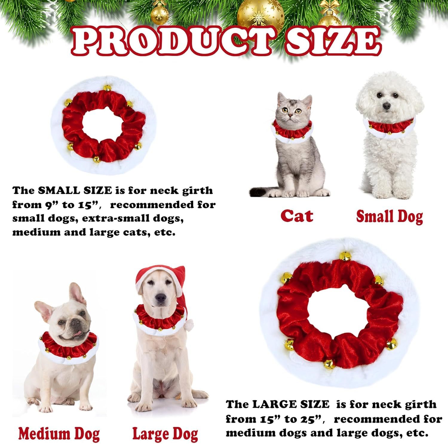 Dog Christmas Outfit Christmas Dog Collar With Bells Ornaments Holiday Christmas Dog Neckwear Costume Clothes For Small Medium Large Dogs Pets - Image 4