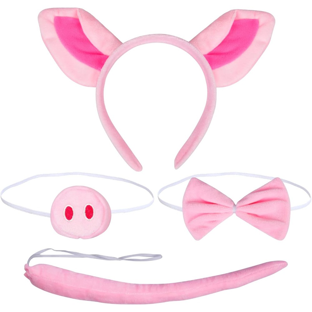 4-piece Pig Costume Set Consisting Of A Pig Ear Headband, Snout, Tail,and Bow Tie.Pink Animal Costume,suitable As A Role-playing Accessory For Carnival,costume Parties,World Book Day,birthday Parties