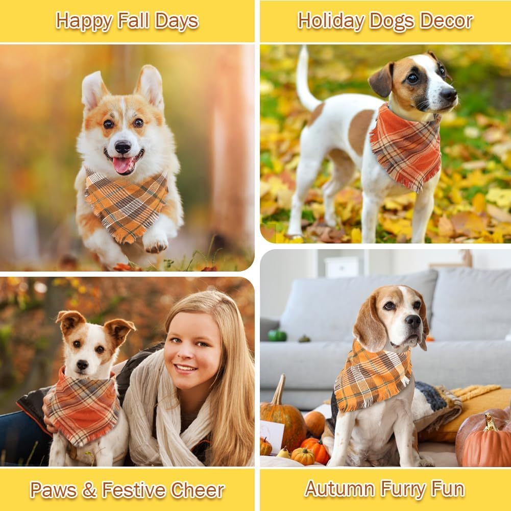 Vivifying Fall Dog Bandana With Tassels Edges Classic Plaid Triangle Dog Apparel Accessories Unny Dog Scarf Costume For Thanksgiving Photo Prop And Party Decor - Image 5