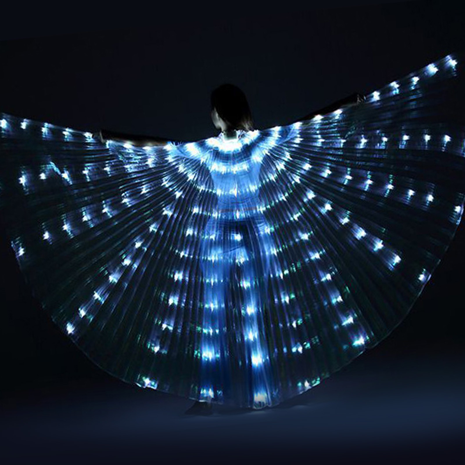 LED Light Up Wing For Adults 9.8FT Polyester Glowing Wing Belly Dance Costume Performance Clothing With Telescopic Rods For Carnival White