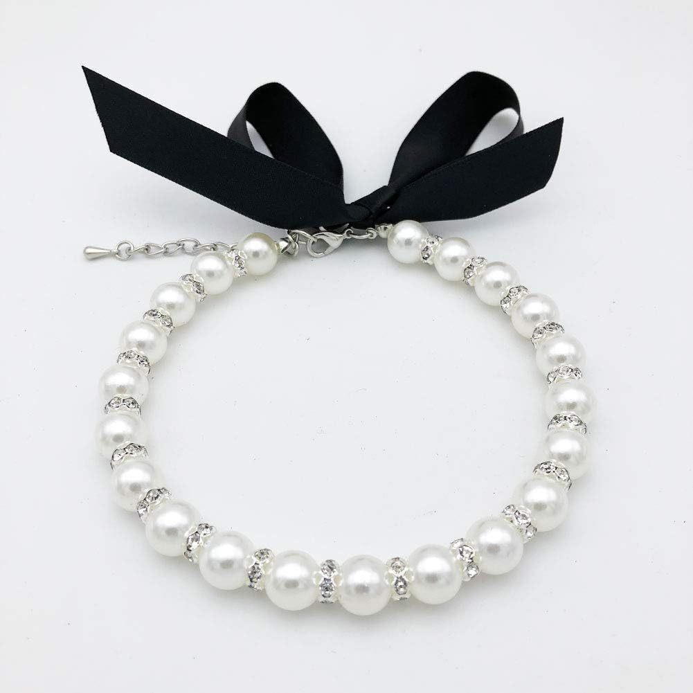 Diamond Dog Pearls Necklace Jewelry For Small Dogs Puppy - Bling Rhinestones Cat Wedding Collar Yorkie Girl Clothes Costume Outfits Accessories - Image 2