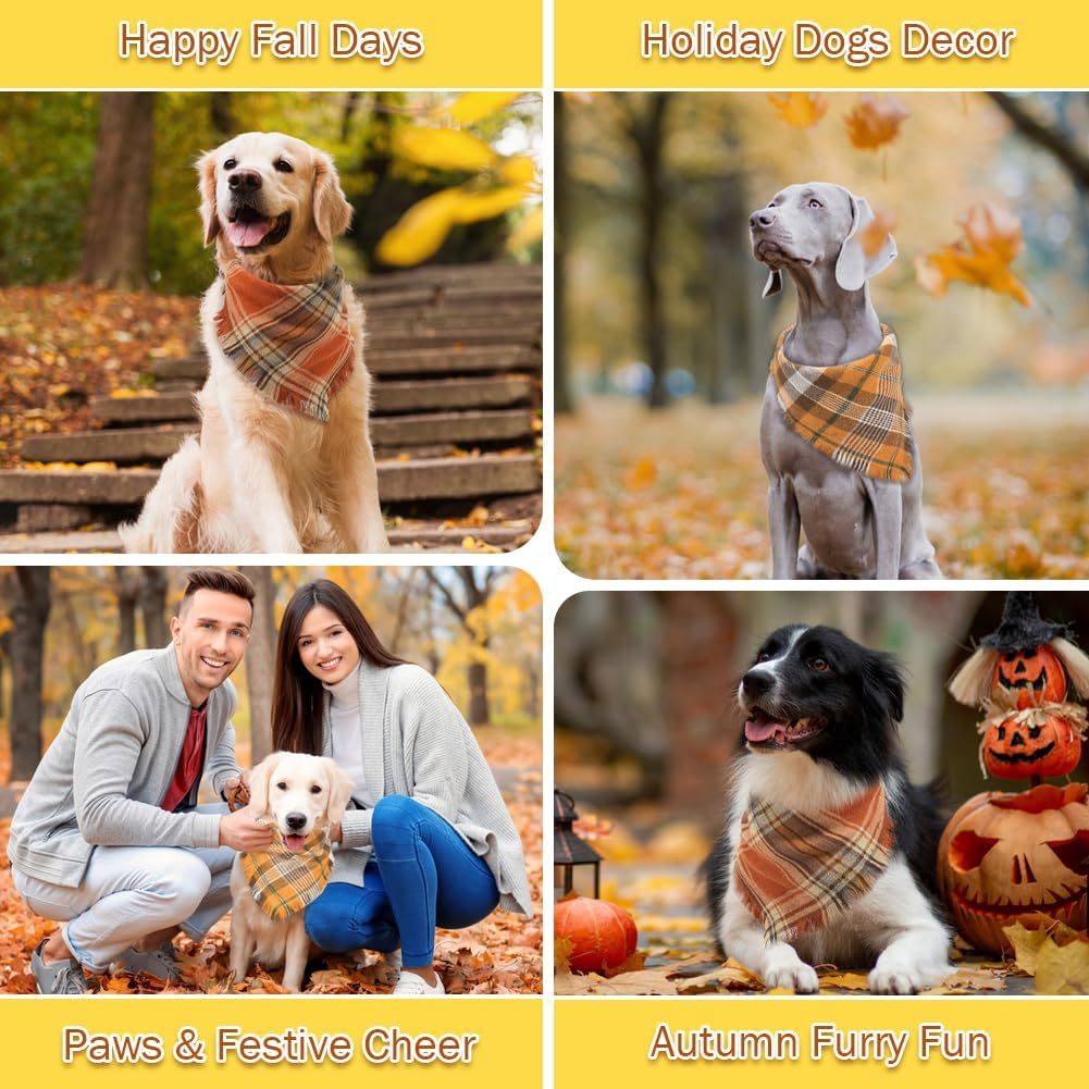 Vivifying Fall Dog Bandana With Tassels Edges Classic Plaid Triangle Dog Apparel Accessories Unny Dog Scarf Costume For Thanksgiving Photo Prop And Party Decor - Image 9