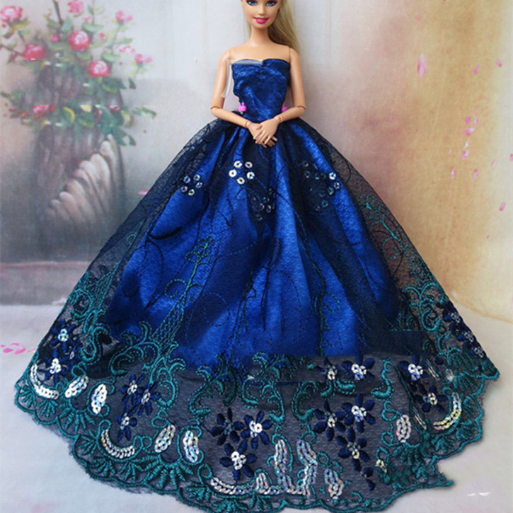 Royal Blue Embroidered Sequins Toy Costume Doll Dress Up