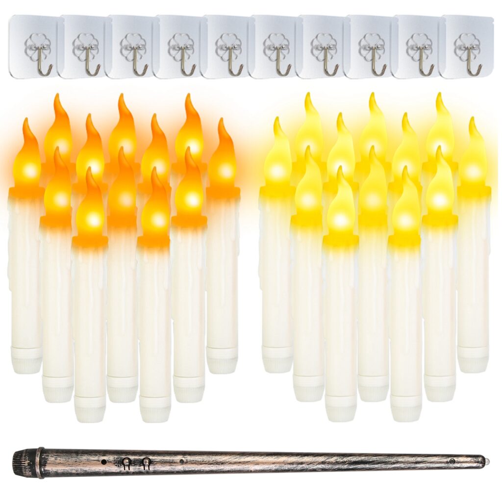 12Pcs Flameless Floating Candles LED Magic Hanging Candle Light Battery Operated Flickering Warm Light Window Candle With Magic Wand Remote For Halloween Christmas Party