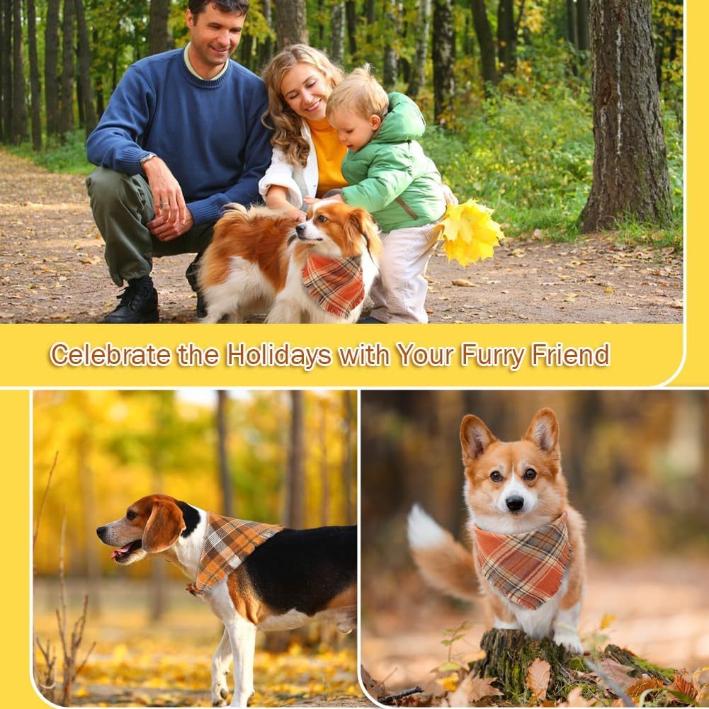 Vivifying Fall Dog Bandana With Tassels Edges Classic Plaid Triangle Dog Apparel Accessories Unny Dog Scarf Costume For Thanksgiving Photo Prop And Party Decor - Image 7