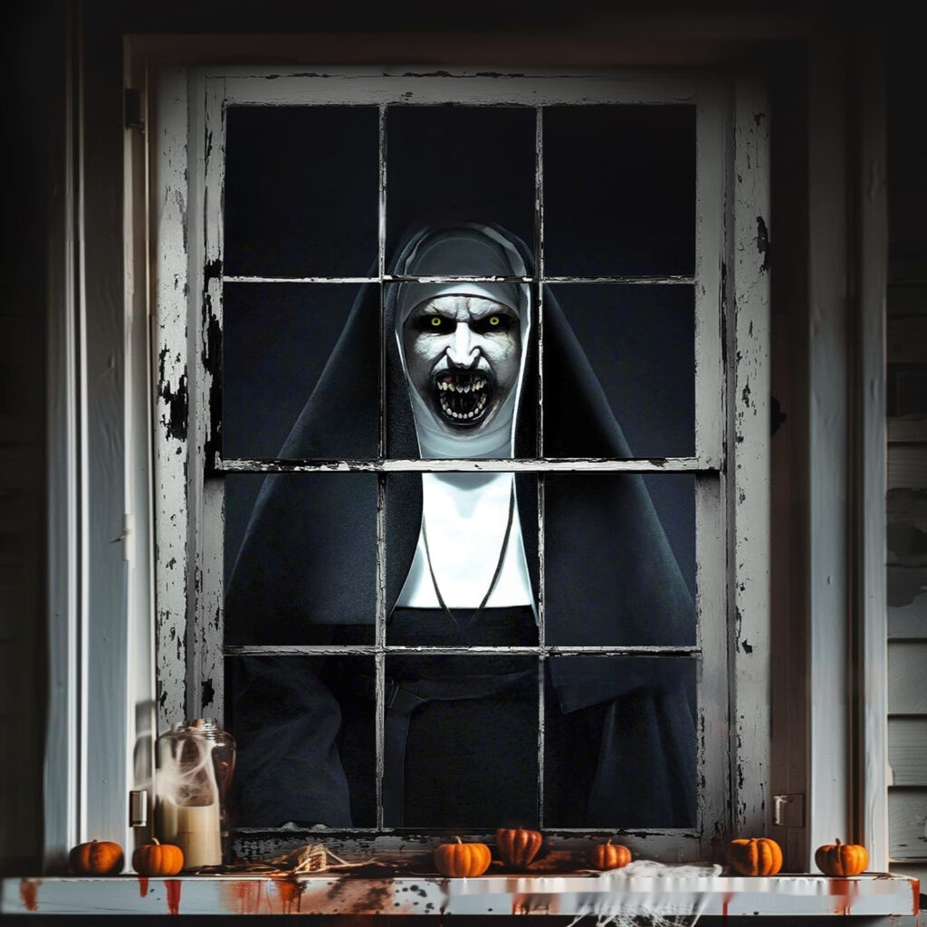 3D Holiday Halloween Horror Witch Window Cover Family Party Decoration Witch Zombie Ghosts Super Terrifying Photo Studio Backdrop Door Window Hanging Banner