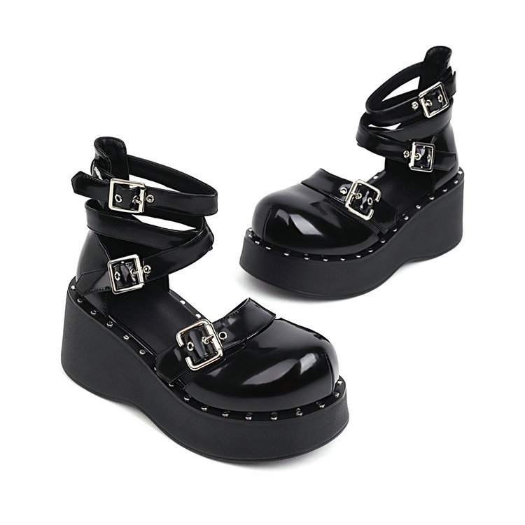 Mary Jane Bandage Shoes Lolita Women's Shoes Punk Song-promotion Costume Japanese Jk Preppy Style Height Increasing Skinny Platform Leather Shoes - Image 5