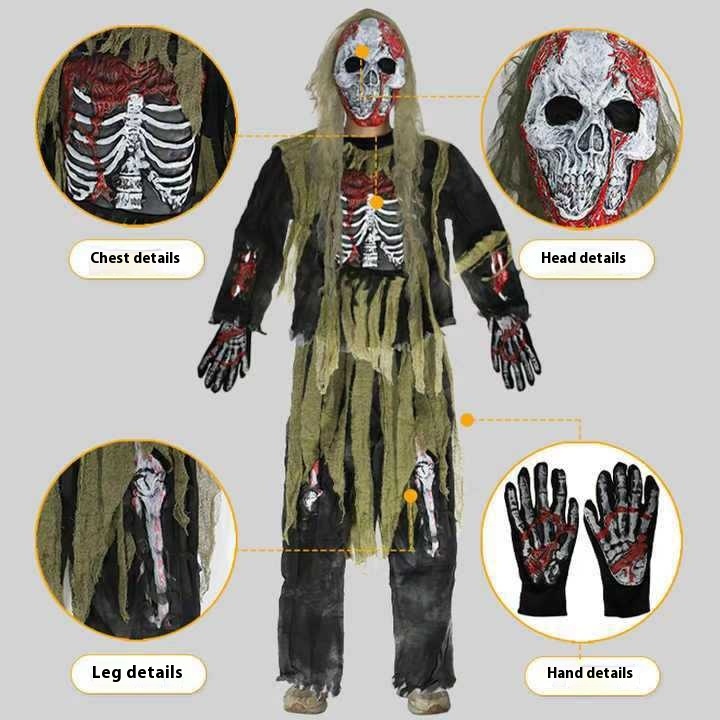 Rough Green General Suit Skeleton Ghost Cosplay Clothes Halloween Party Costume Horror Zombie Ghost