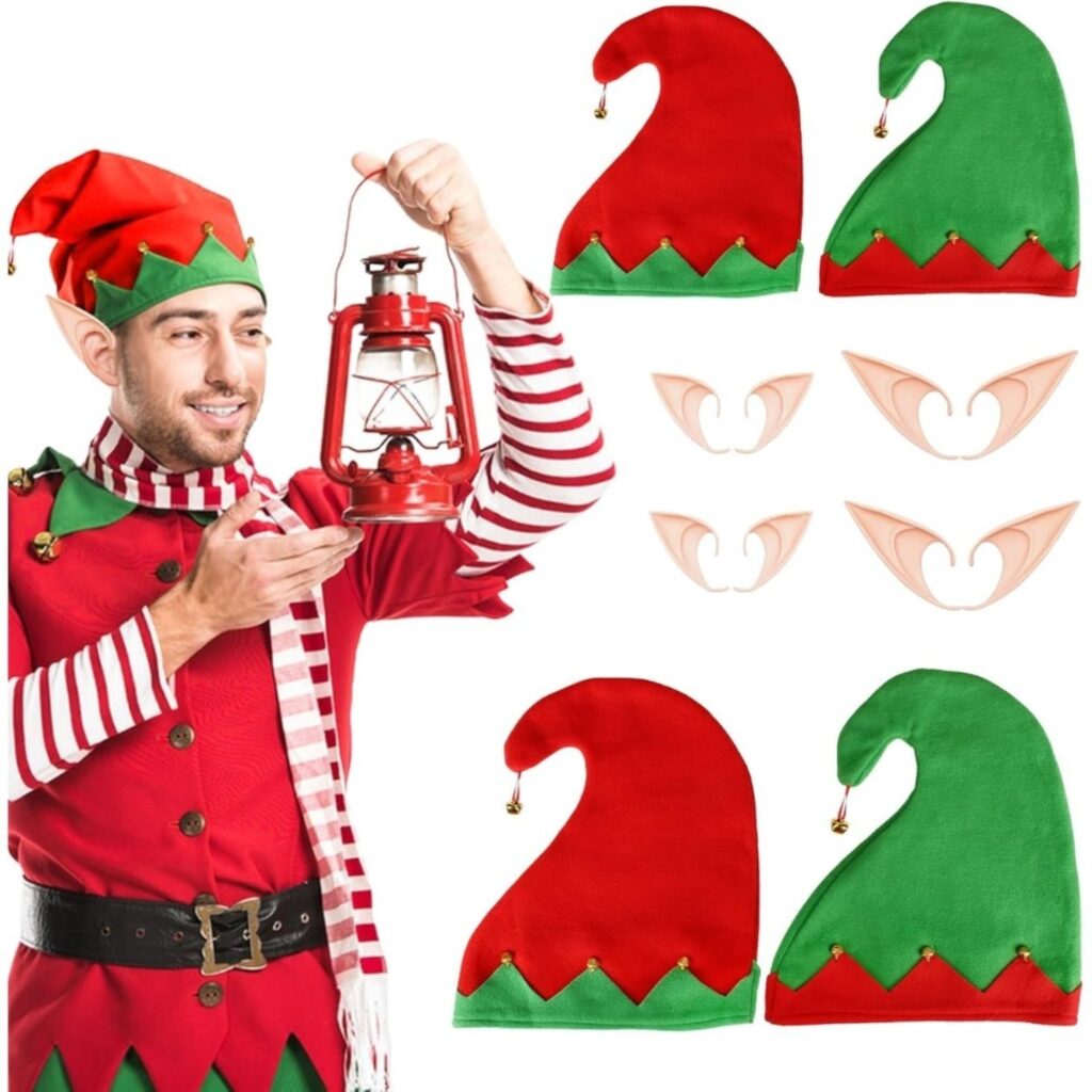 Party Packs: Set Of 4 Christmas Elf Hats, Elf Hats, Small Elf Hats, Christmas Elf Hats, Christmas Elf Hats With Elf Ears, Christmas Elf Costume Set, Christmas Carnival Party Packs