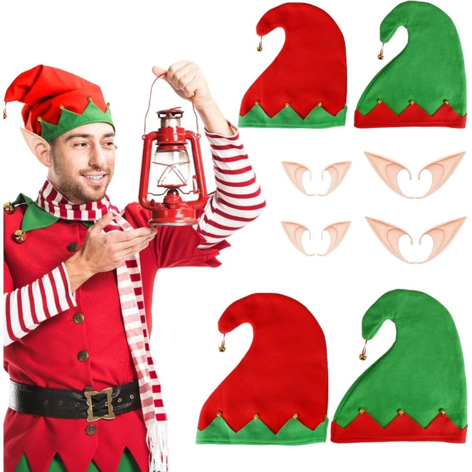 Party Packs: Set Of 4 Christmas Elf Hats, Elf Hats, Small Elf Hats, Christmas Elf Hats, Christmas Elf Hats With Elf Ears, Christmas Elf Costume Set, Christmas Carnival Party Packs