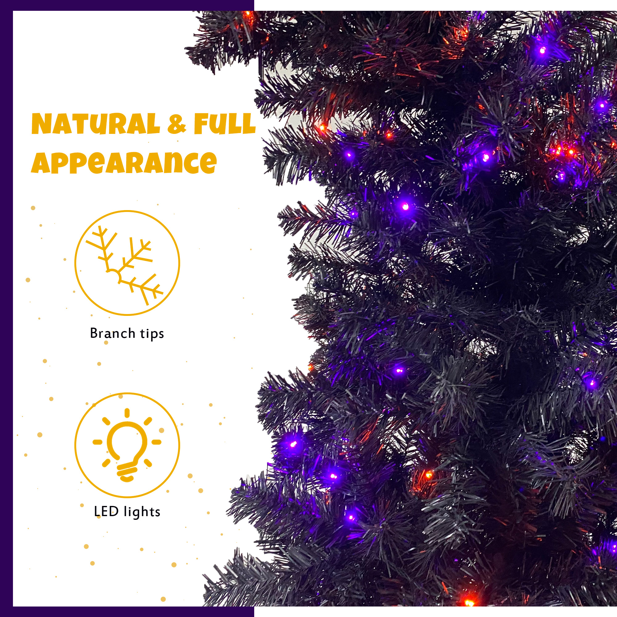 6FT artificial fir curved top Halloween tree, with 1080 lush branch tips and 300 LED lights in a Christmas and Halloween style - Image 22