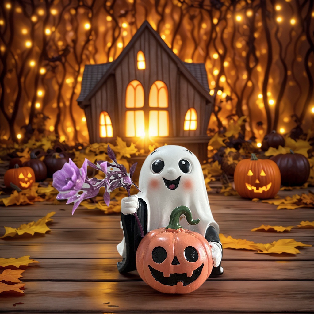 Halloween Ghost Pumpkin Resin Decoration Creative Design Halloween Desk Ornament - Image 7