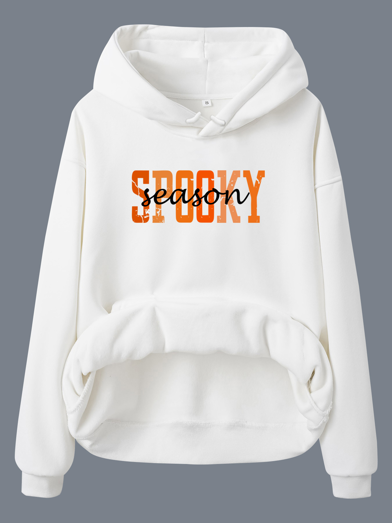 Hooded long sleeved fleece sweatshirt top with SPOOKY print - Image 6