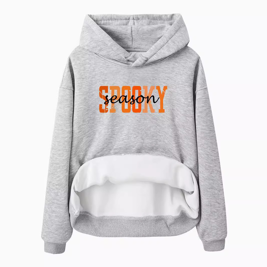 Hooded long sleeved fleece sweatshirt top with SPOOKY print - Image 4